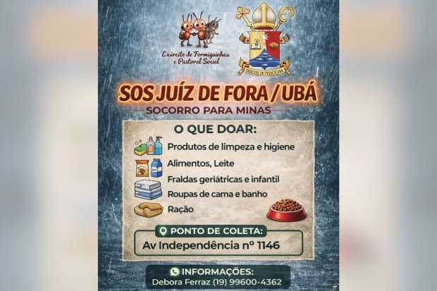 Exército de Formiguinhas e Diocese de Piracicaba iniciam campanha de doações para vítimas de chuvas em MG