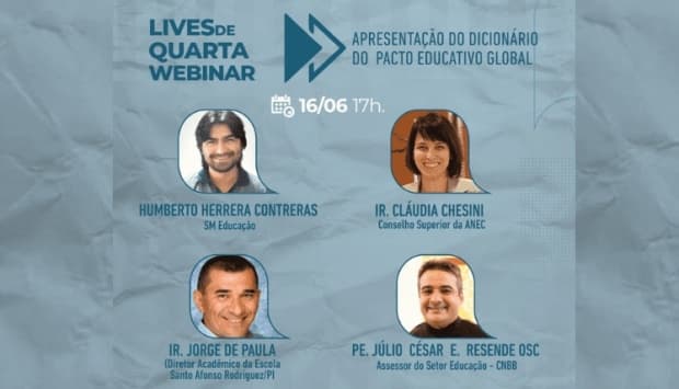 Apresentação do Dicionário do Pacto Educativo Global é tema de webinar nesta quarta-feira (16), às 17h