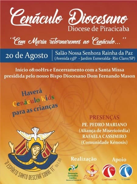 RCC promove Cenáculo Diocesano no domingo, dia 20