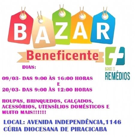 Banco de Remédios promove bazar da caridade dias 19 e 20 de março