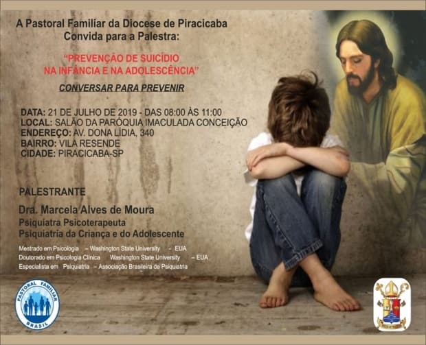 Pastoral Familiar promoverá palestra sobre prevenção ao suicídio na infância e na adolescência