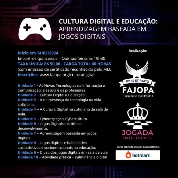 Faculdade João Paulo II oferece curso de extensão sobre Cultura Digital e Educação