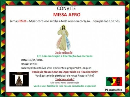 Paróquia celebra Missa Afro em 13 de maio