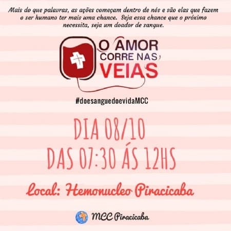 Cursilho realiza campanha de doação de sangue "O amor corre nas veias"