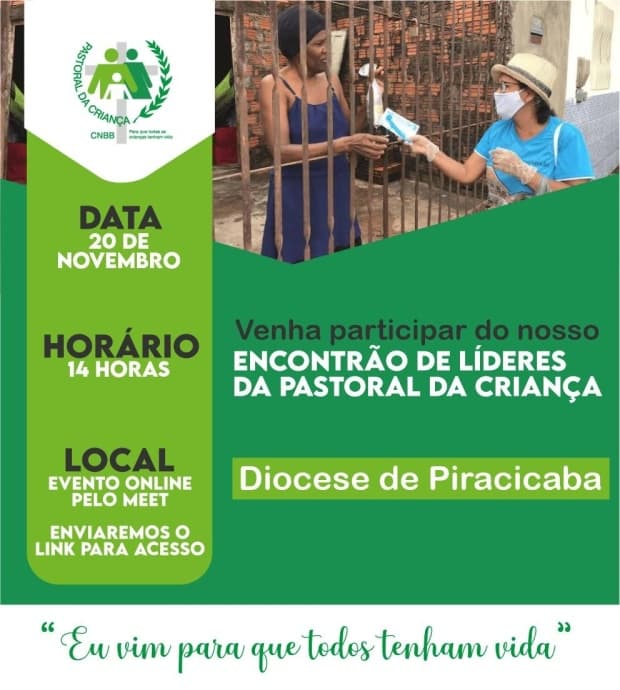 Encontrão de Líderes da Pastoral da Criança acontece neste sábado (20), de forma on-line