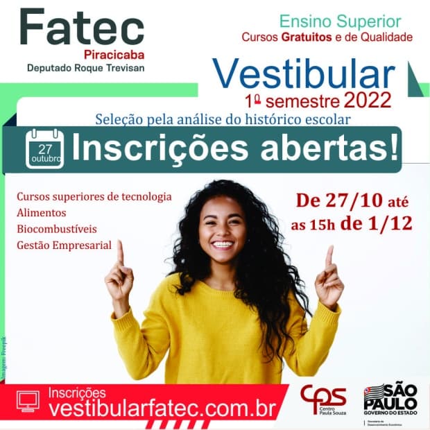 Vestibular Fatec Piracicaba recebe inscrições até esta quarta-feira (1)
