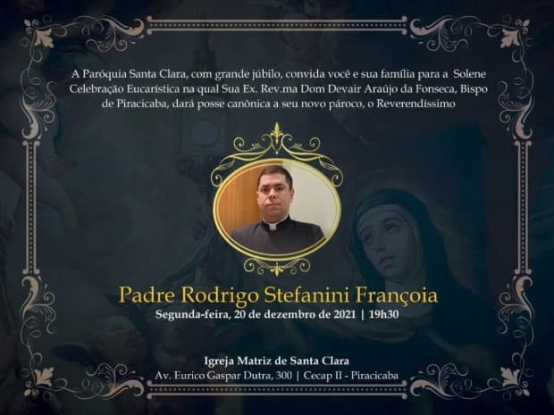 Paróquia Santa Clara, em Piracicaba, terá novo pároco; padre Rodrigo assume na segunda-feira